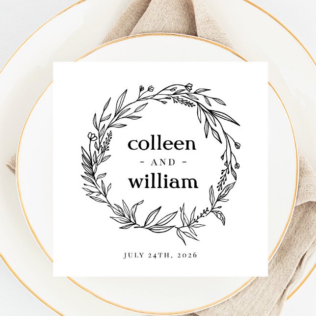 Rustic Wildflower Wreath Folk Wedding Napkin (Creator Uploaded)