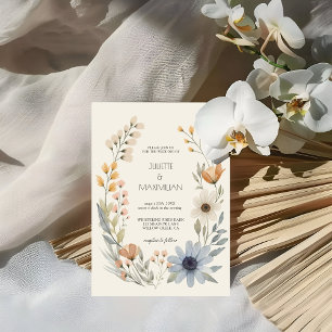 Rustic Wildflower Wreath Garden Wedding Invitation