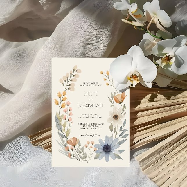 Rustic Wildflower Wreath Garden Wedding Invitation (Creator Uploaded)
