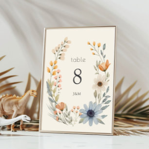 Rustic Wildflower Wreath Garden Wedding Table Number