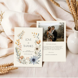 Rustic Wildflower Wreath Garden Wedding Thank You Card