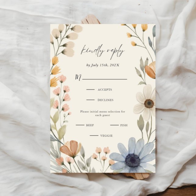 Rustic Wildflower Wreath Wedding Meal Choice RSVP Card (Creator Uploaded)