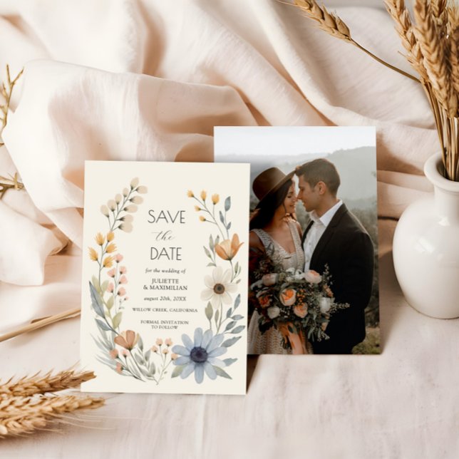 Rustic Wildflower Wreath Wedding Save The Date Invitation (Creator Uploaded)