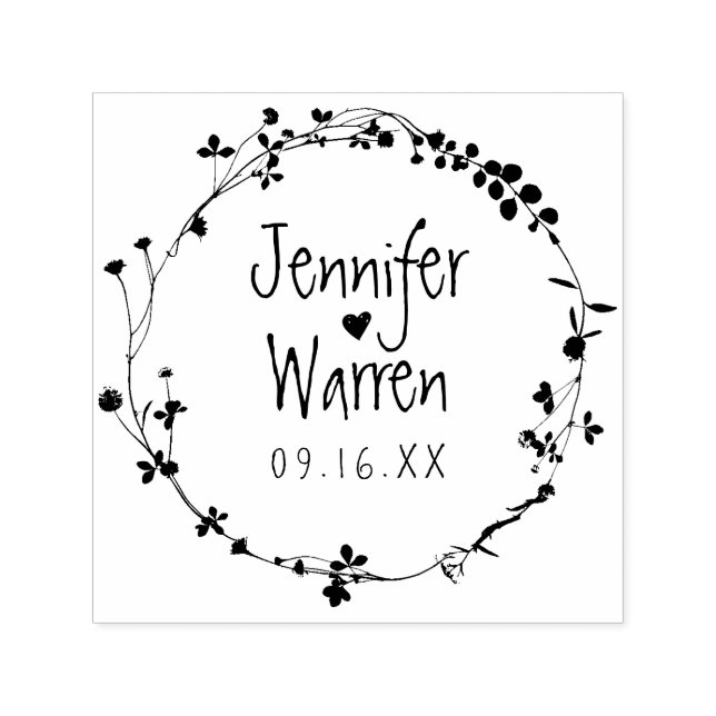Rustic Wildflower Wreath Wedding Self-inking Stamp (Design)