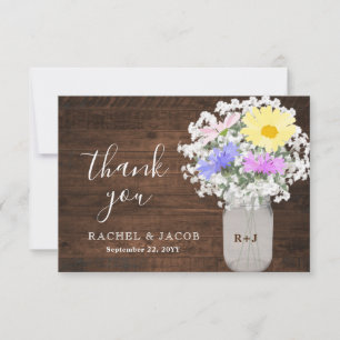 Rustic Wildflowers Baby's Breath Mason Jar Wedding Thank You Card