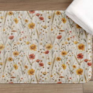 Rustic Wildflowers - Boho Fall Floral Pattern Bath Mat