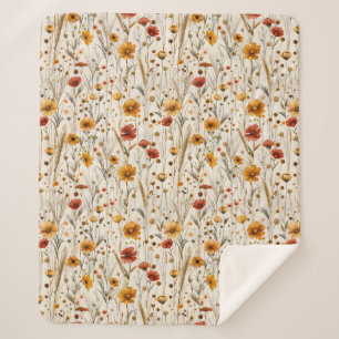 Rustic Wildflowers - Boho Fall Floral Pattern Sherpa Blanket