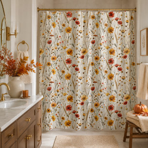 Rustic Wildflowers - Boho Fall Floral Pattern Shower Curtain