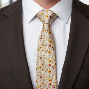 Rustic Wildflowers - Boho Fall Floral Pattern Tie