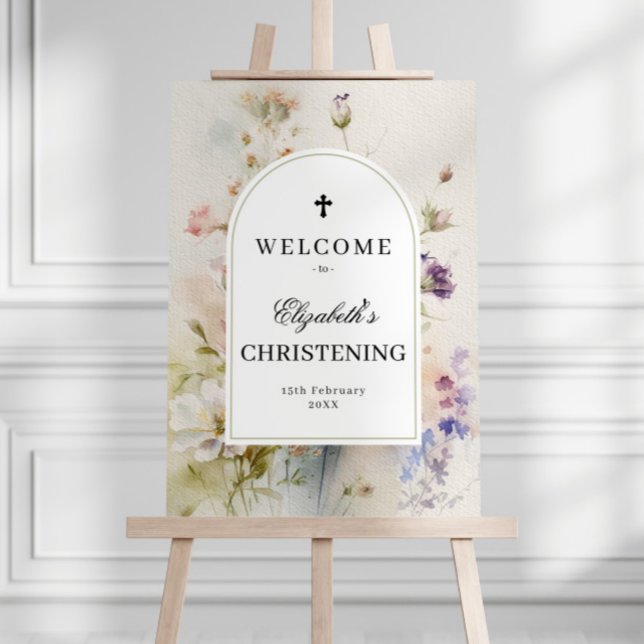 Rustic Wildflowers Christening A2 size Welcome Poster (Creator Uploaded)