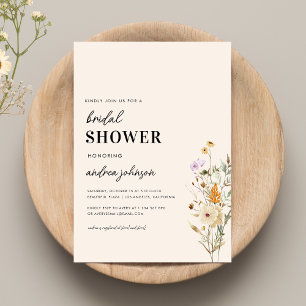 Rustic Wildflowers Country Cream Bridal Shower Invitation
