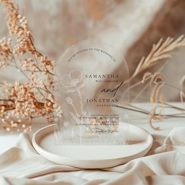 Rustic Wildflowers Elegant Modern Wedding Acrylic Invitations (Creator Uploaded)
