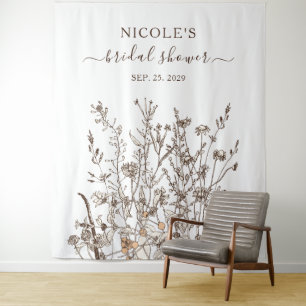 Rustic Wildflowers Fall Bridal Shower Backdrop Tapestry