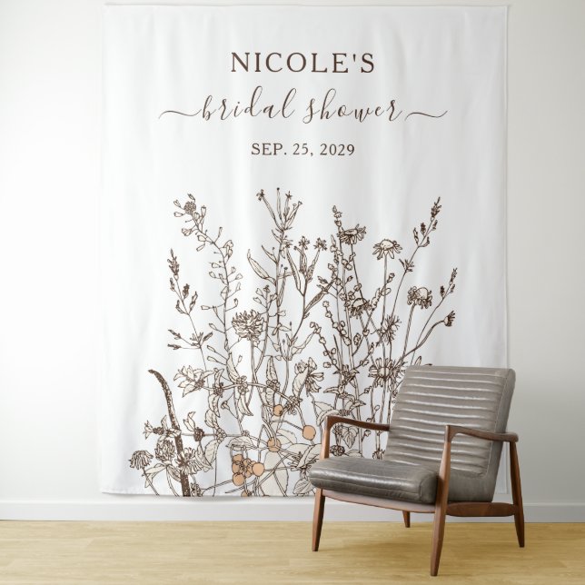 Rustic Wildflowers Fall Bridal Shower Backdrop Tapestry (In Situ)