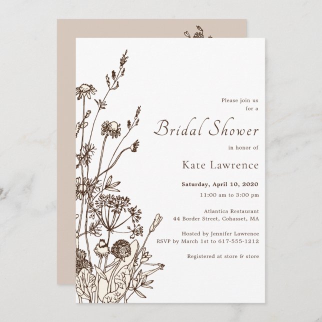Rustic Wildflowers Fall Bridal Shower Invitation (Front/Back)