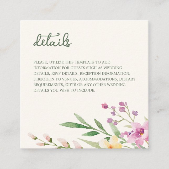 Rustic Wildflowers Floral Wedding  Enclosure Card (Front)