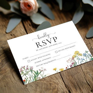 Rustic Wildflowers Floral Wedding RSVP Card