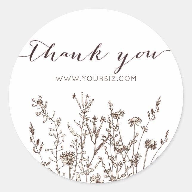 Rustic Wildflowers Herb Earthy Floral Thank You Classic Round Sticker (Front)