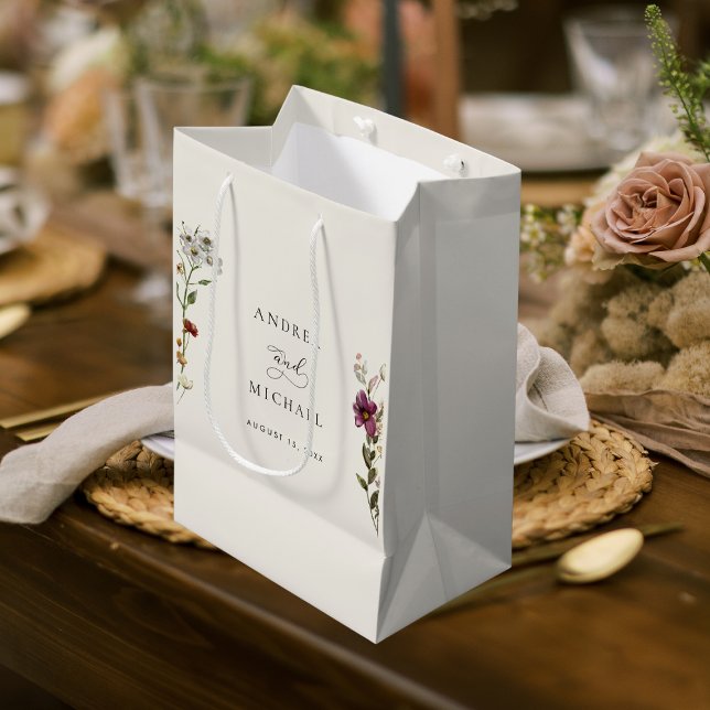 Rustic Wildflowers Ivory Cream Romantic Wedding Medium Gift Bag (Creator Uploaded)