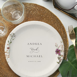 Rustic Wildflowers Ivory Cream Romantic Wedding Paper Plate