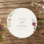 Rustic Wildflowers Ivory Cream Romantic Wedding Round Paper Coaster<br><div class="desc">These elegant coasters,  featuring watercolor wildflowers,  ivory background and your custom details would make a wonderful addition to your wedding celebration! Easily customise them by clicking on the "personalise" option. For more edits please use "edit using design tool" option.</div>