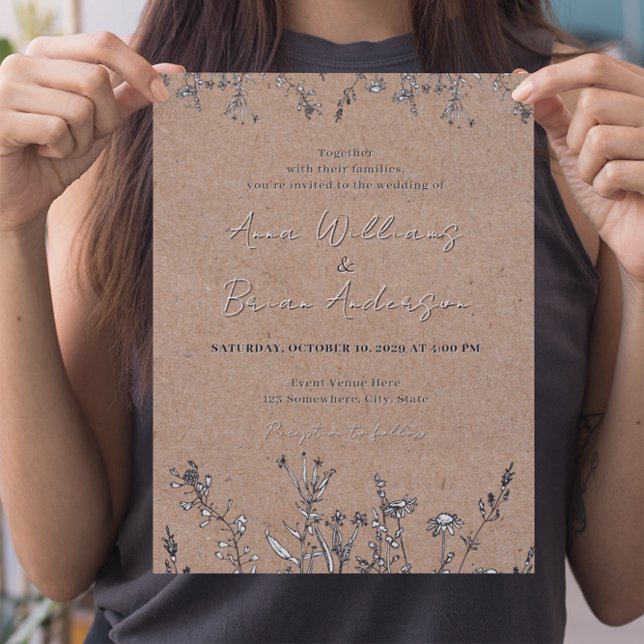 Rustic Wildflowers Kraft Fall Floral Wedding Invit Invitation (Creator Uploaded)