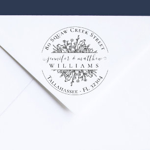 Rustic Wildflowers Married Couple Return Address  Rubber Stamp