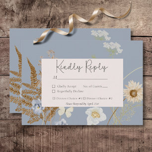 Rustic Wildflowers Monogram Dusty Blue RSVP Card