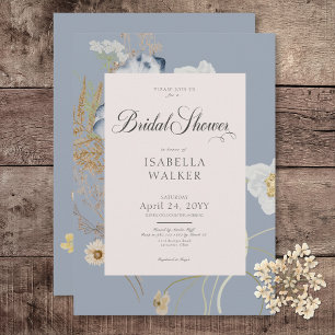 Rustic Wildflowers on Dusty Blue Bridal Shower Invitation