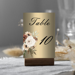 Rustic Wildflowers on Elegant Gold Wedding  Table Number