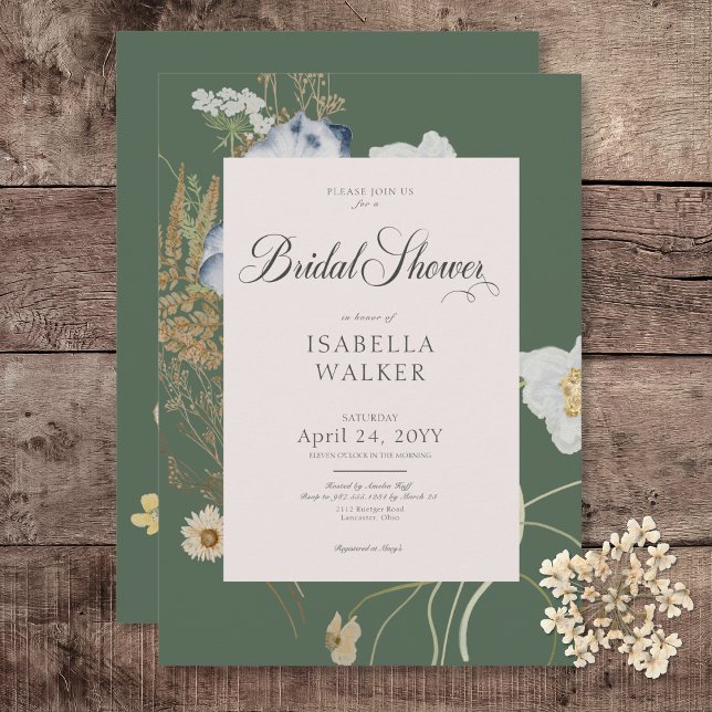 Rustic Wildflowers on Sage Green Bridal Shower Invitation (Rustic Wildflowers on Sage Green Bridal Shower Invitation)