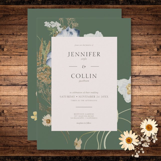 Rustic Wildflowers on Sage Green Wedding Invitation (Rustic Wildflowers on Sage Green Wedding Invitation)