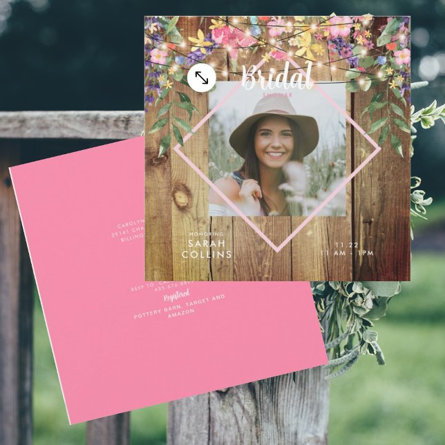 Rustic Wildflowers Photo Bridal Shower Wood  Invit Invitation (Creator Uploaded)