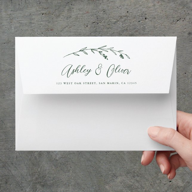 Rustic Wildflowers Script Dark Green Wedding Envelope (Creator Uploaded)