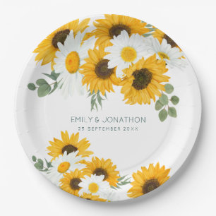 Rustic Wildflowers Sunflowers Names Date Wedding Paper Plate