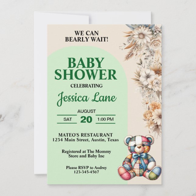 Rustic Wildflowers Teddy Bear Baby Shower  Invitation (Front)