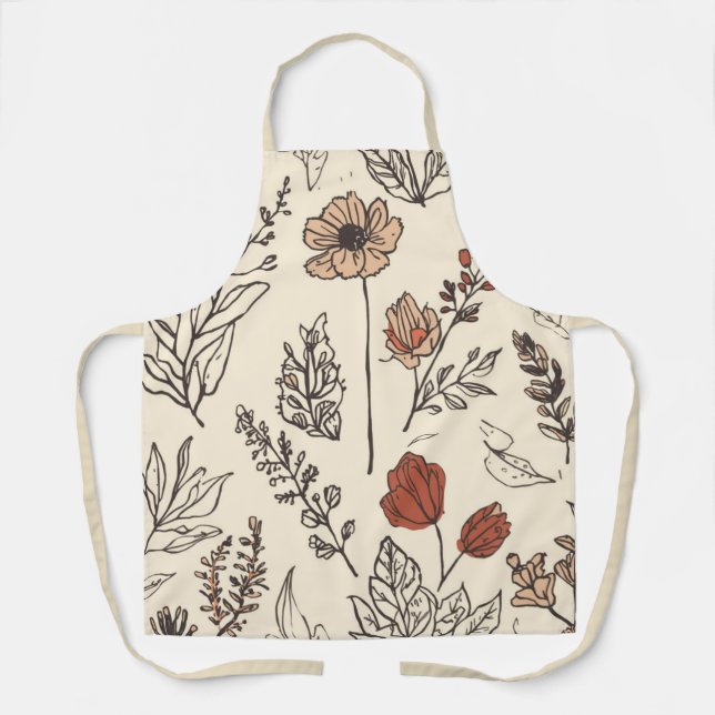 Rustic Wildflowers Vintage Botanical Sketch Apron (Front)