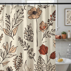 Rustic Wildflowers Vintage Botanical Sketch Shower Curtain