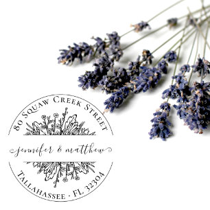 Rustic Wildflowers Vintage Wedding Return Address  Rubber Stamp