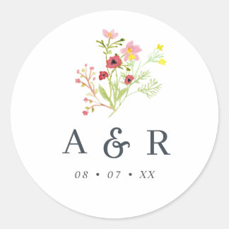 Rustic Wildflowers Wedding Monogram Classic Round  Classic Round Sticker