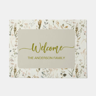 Rustic Wildflowers Welcome Personalised Doormat