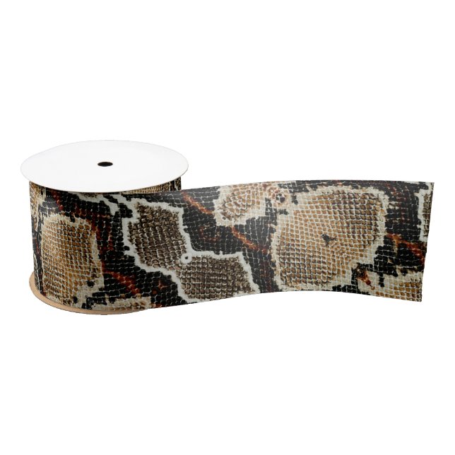 Rustic wildlife beige black python snake print satin ribbon (Spool)