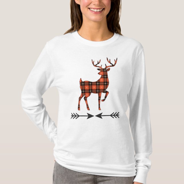 Rustic Wildlife Red Black Gold Plaid Deer T-Shirt (Front)