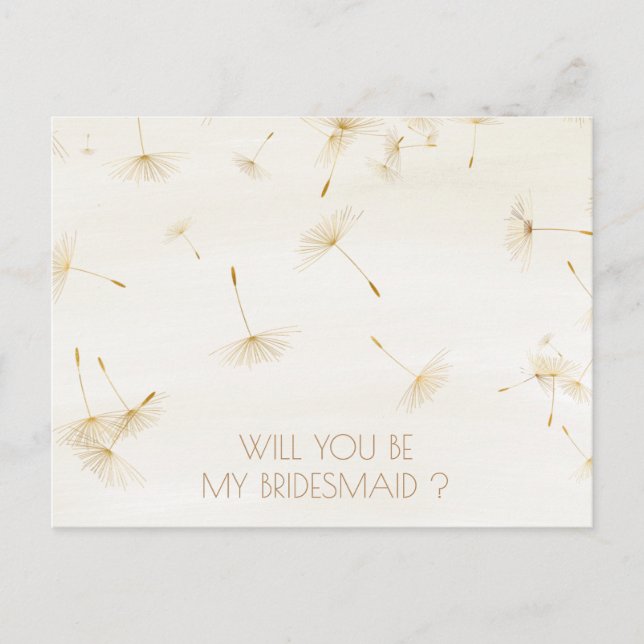 Rustic Will You Be My Bridesmaid Dandelion Ivory Invitation Postcard (Front)