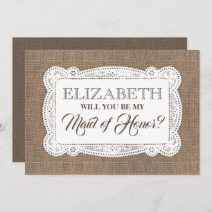 Rustic Will You Be My Maid of Honour   Bridesmaid Invitation