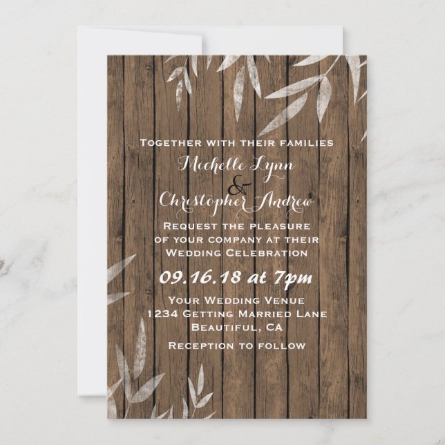 Rustic Willow ~ Wood Backgroud Wedding Invitation (Front)