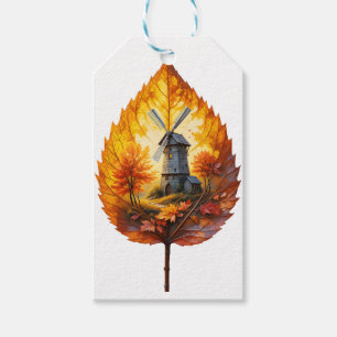 Rustic Windmill in Autumn Glow Gift Tags