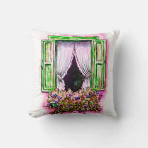 Rustic Windows: Watercolor Sketch Provance. Cushion