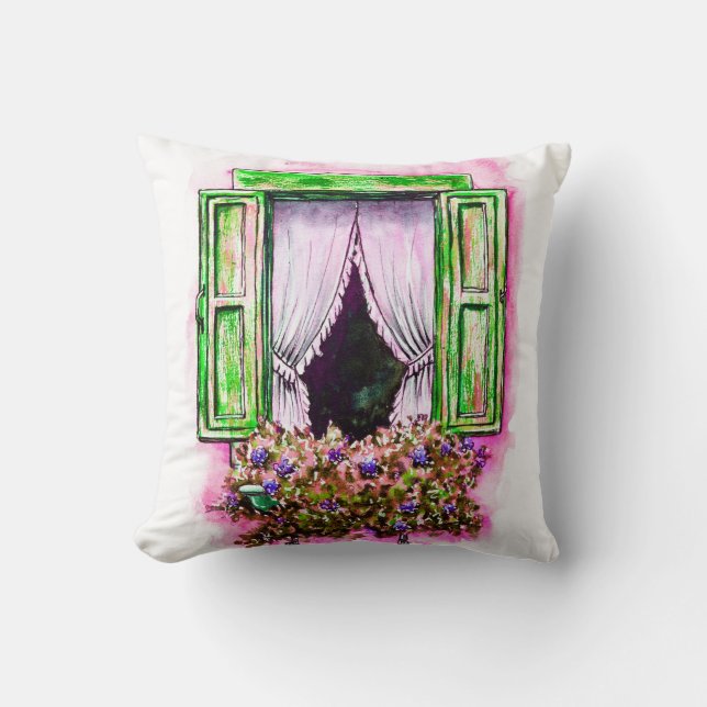 Rustic Windows: Watercolor Sketch Provance. Cushion (Front)