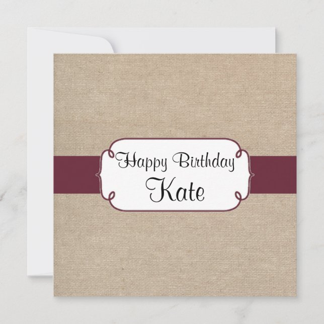 Rustic Wine and Beige Burlap Birthday Party Invitation (Front)